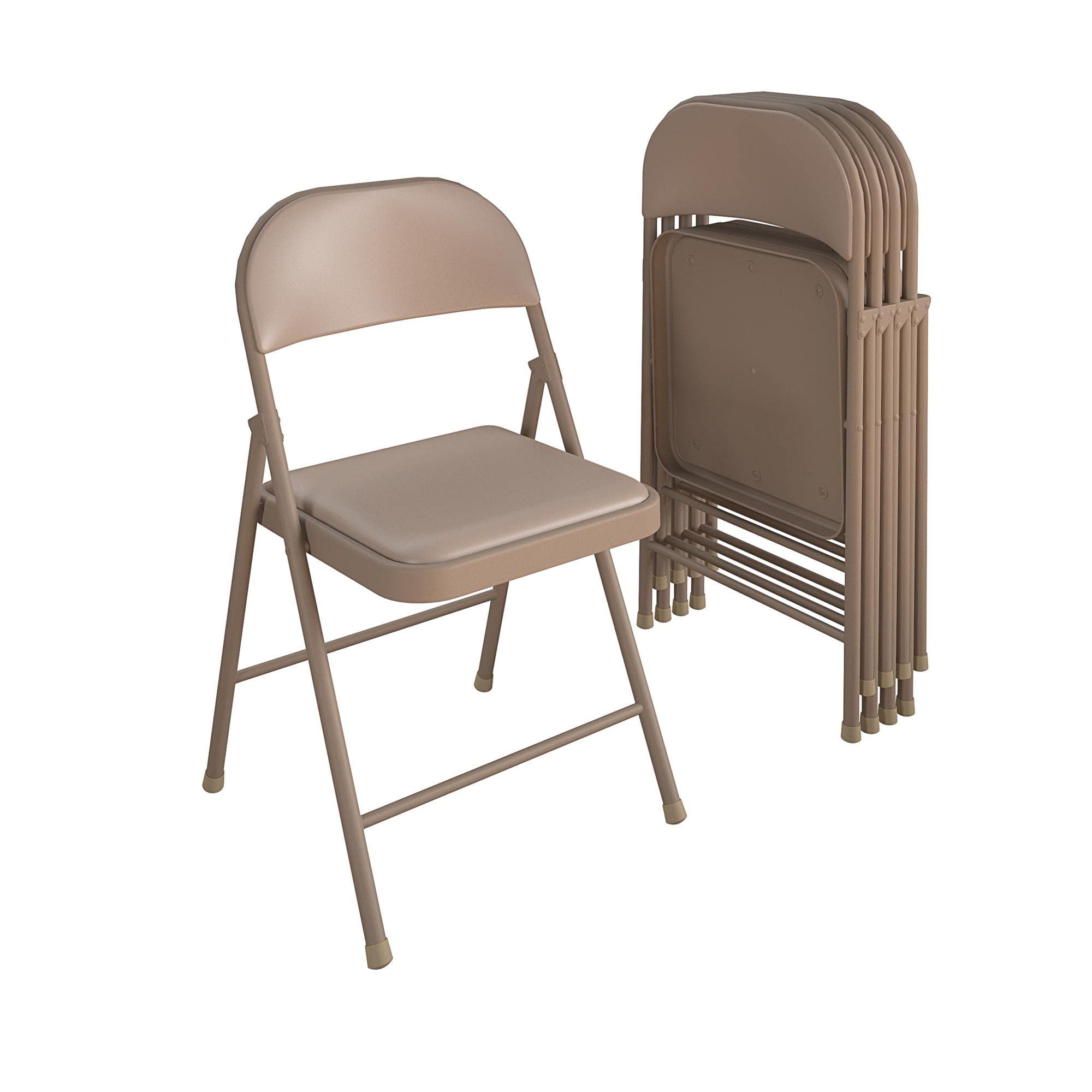 Cosco Smartfold Vinyl Folding Chair, 4-Pack, Antique Linen